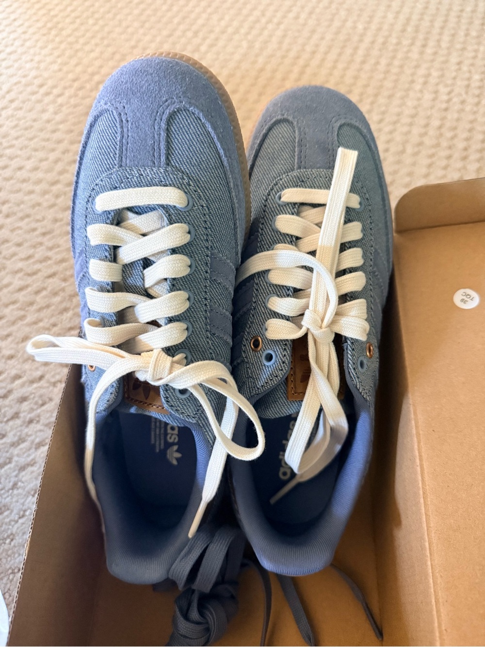adidas Women's Samba Denim Blue Canvas Sneakers with Cream Laces